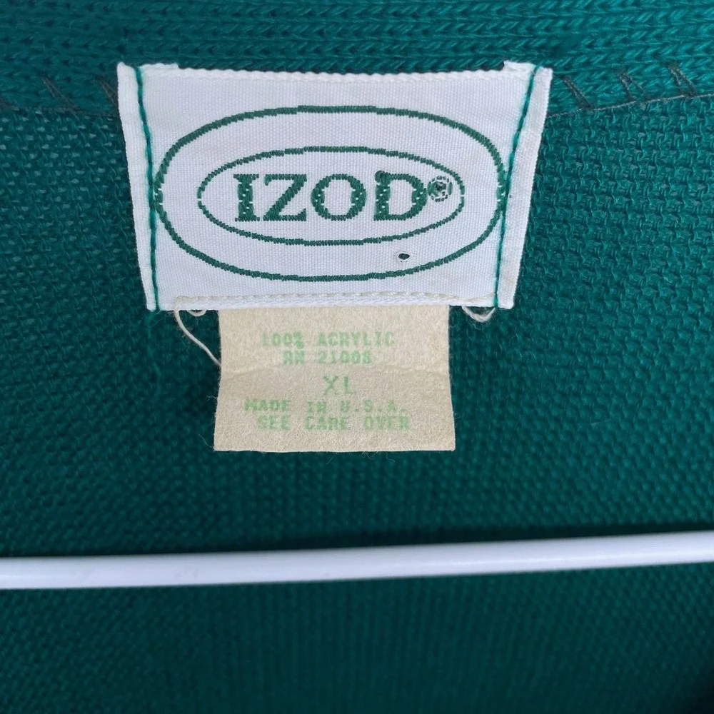 Green Vintage Izod Knit Cardigan Sweater XL‎ Grandpa Preppy Golf Tennis USA Made